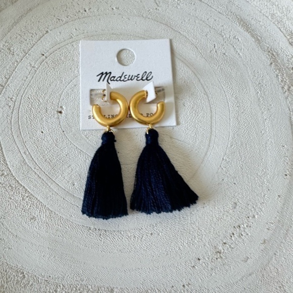 Madewell Gold Hoops with Navy Tassels